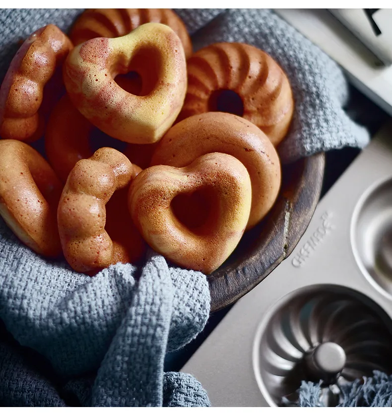 CHEFMADE 12 Cup Non-Stick Donut Pan Mini Pumpkin Shaped Whirlwind