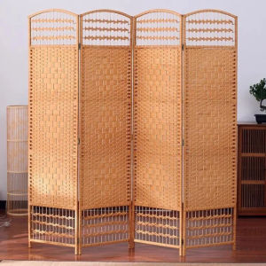 B-Home Handmade Rattan Woven Divider Partition Barrier 4PCS Folding Screen Living room Bedroom Foyer Restaurant Screen Furniture Pemisah Layar 屏风