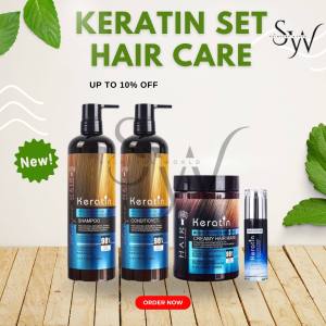 Original Keratin Hair Care Set – Shampoo 900ml Conditioner 900ml Hair Mask 1000ml & Serum 80ml with Luxurious Protein by #SCW