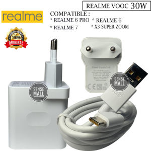 CASAN/CHARGER ORI REALME 5V 6A SUPER CHARGER For Realme C11 C12 C15 VOOC /DI JAMIN CEPAT PENUH FAST Charging 30W EU Power Adapter MICRO USB Cable For Realme