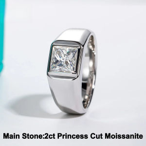 AnuJewel 2ct Princess Cut D Color Moissanite Engagement Men Ring Gold Plated S925 Silver Luxury Rings For Men Jewelry Wholesale