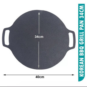 QME-Tempat pemanggang bulat BBQ Piring pemanggang diameter 34cm/ Alat Panggangan BBQ Grill Pan Korean Wajan Bulat Anti Lengket Serbaguna
