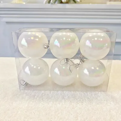 Festive Iridescent Pearl-White Christmas Tree Ornaments