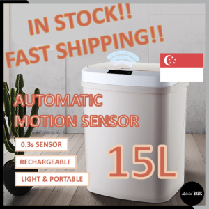 SG INSTOCK 15L Contactless Sensor Bin with Lid Smart Dustbin/Rubbish Bin/Waste Bin Automatic Sensor Trash Bin Singapore Big LIVINBASIC