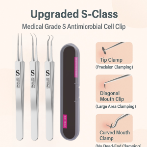 3PCS German High Precision Cell Clamp Ultra-fine Tip Clean Hygienic Pimples Blackhead Clip Tweezers