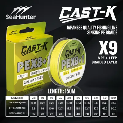 SeaHunter Cast-King PE X8+1 Fishing Line 8+1 Braided Multifilament Line 150M/300M 15-110LB Strong Pulling Force Fishing Tali