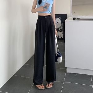 Women High Waist Elastic Straight Leg Pants Korean Style Suit Pant