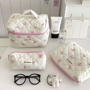 Bow Cosmetic Bag Large Capacity Portable Travel Toiletry Bag Cosmetics Storage Bag for Girls