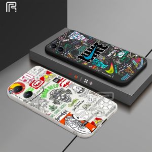 (Lokal Ready) Casing hp Xiaomi Poco X5 5G Poco M4 Pro Poco M3 Pro Poco X3 GT F4 GT X3 Pro X3 NFC M5S Graffiti merek retro trendy lucu kasus telepon silikon tepi lurus Softcase