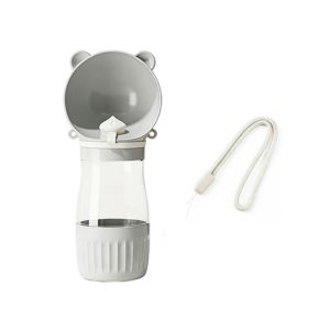 OUTOPEN Chú Gấu Dễ Thương Bình nước 2 trong 1 cho chó Chống rò rỉ Nhựa Máy cho thú cưng ăn và uống nước Cốc di động tiện dụng có dây đeo vai Máy cấp nước du lịch Dành cho chó mèo