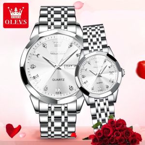 Đồng hồ đôi nam nữ OLEVS 9931 chính hãng Dây đeo bằng thép đúc đặc Lịch kép Chống thấm nước chống xước tốt