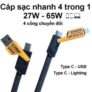 Dây Cáp Sạc Nhanh 4 Trong 1 65W Cho Android Và Android - Cáp Sạc USB Type C Đa Cổng - Lỗi 1 Đổi 1
