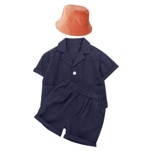 Rolanko Kids Boys Girls Suit Cotton Linen Top Shorts Hat Childrens Fashion Wedding Party Birthday School Casual Daily Wear