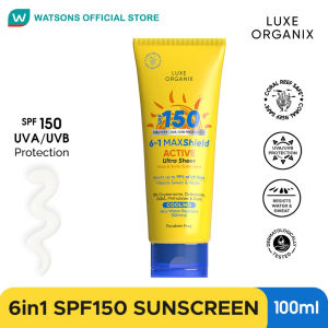 Luxe Organix SPF150 UVA/UVB Protection 6in1 Maxshield Active Ultra Sheer Face & Body Sunscreen 100ml