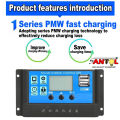 Photovoltaic Cell Panel Charger Regulator Timer Setting Solar Controler 12V 24V Battery Charge USB. 