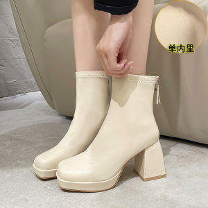 ONLYFOOT 9 CM Long legged High heeled short boots womens platform shoe thick heeled boots block heel(ADD ONE SIZE)#408