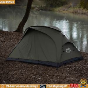 Double Layer Waterproof Camping Tent with Mosquito Net for Hiking and Trekking in Forest Green