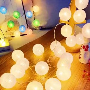 New 20 LED Cotton Ball Garland String Lights Christmas Fairy Lighting Strings for Outdoor Holiday Wedding Xmas Party Home Decoration