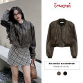 Áo Khoác Da 𝘽𝙮𝙘𝙖𝙢𝙘𝙖𝙢 Croptop Dáng Bomber Cao Cấp Thanh Lịch Châu Âu. 