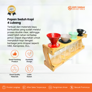 Stand Dripper Kopi V60 Manual Brew Coffee Holder Papan Seduh Kayu 4 Lubang