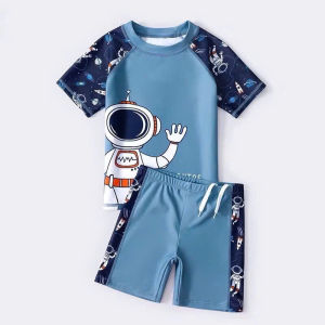Đồ bơi bé trai dáng rời gồm áo+ quần đùi hoạ tiết cừu non đồ tắm bộ quần áo đi biển cho bé sz 10- 45 kg
