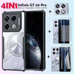 Shockproof Phone Case For Infinix GT 20 Pro 4in1 for Infinix GT 20 Pro tempered glass Full screen cover tempered glass film+Camera lens Film+back film