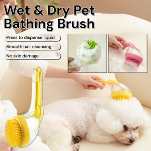 Dog Bath Brush New Choice Pet Bath Brush Dog Bath Massage Brush Comb Shampoo Dispenser Long Handle Pet Grooming Brush