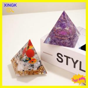 XINGK Energy Pyramid Orgonite Reiki Natural Amethyst Peridot Reiki Chakra Meditation Tool Room Decor Crystal Gifts