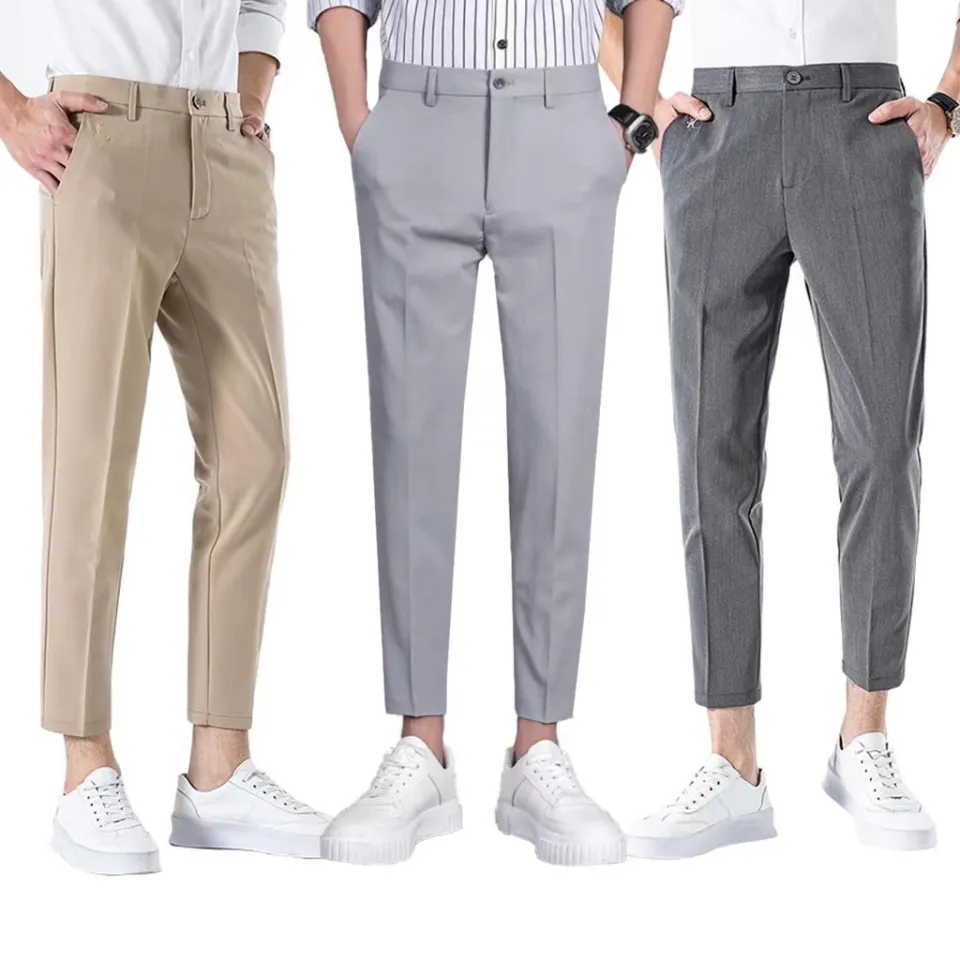 Male Belt Casual Straight Suit Pants Men's Korean Fashion High Waist Solid  Color Trousers Spring Stylish,White,S : Amazon.co.uk: Fashion