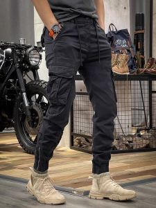 Overalls Jogger Zipper Design mens pure cotton trousers loose multi-pocket casual trousers long trousers