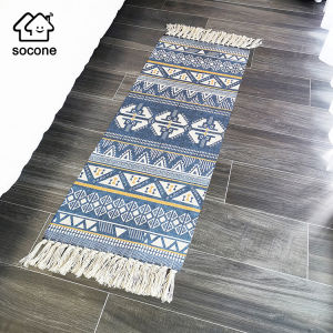 Socone Long 40x120cm Cotton and Linen Tassel Woven Carpet Bedroom Floor Mat Door Living Room Carpet Area Rug