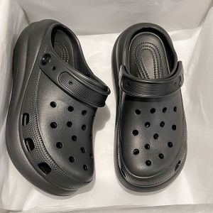 [Free Shipping] Solid-Color Durable Perforated Clogs For Women Soft And Comfortable Suitable For Outdoor And Beach Wear Also Available For Men With A Closed-Toe Design Thick Sole For Added Height And A Hollowed-Out Pattern