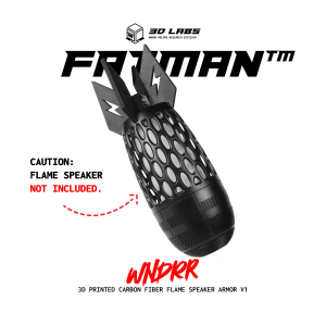 WNDRR FATMAN™ Carbon Fiber 3D Printed Flame Speaker Armor V1 | Bomb Style Protective Shell Upgrade