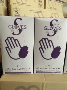Thùng 10 Hộp Găng tay cao su y tế có bột 4.8g màu trắng Sgloves Thái Lan siêu dai dày hộp 100 chiếc nhám đầu ngón tay găng tay latex