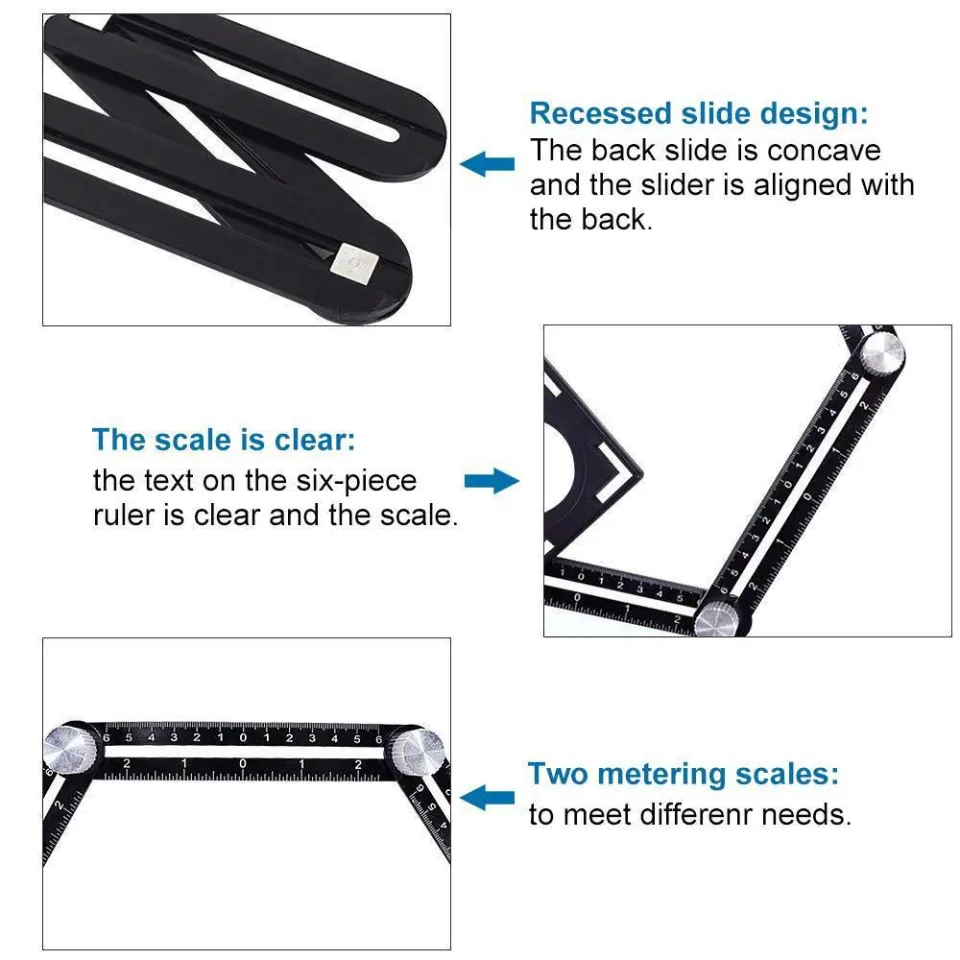 6-Section Foldable Multi-Angle Level Ruler – 72cm Aluminum, Foldable Compact – For Woodworking, Plumbing, Stairs, Corners – Travel Toolbox