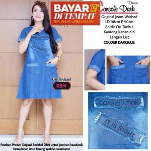 Dress Wanita Jumbo Korea Jeans Terbaru - Baju Sabrina Denim Murah Siola Mini Dress Pendek Non Busui - Mini Dress Pesta Polos Cantik