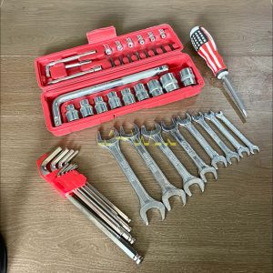 1SET Kunci Sok Shok Socket 27 pcs+ Kunci Pas 8 Pcs + Kunci L Panjang 9 Pcs Segi Enam Bonus Obeng bolak balik