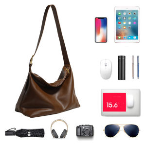 Retro PU Leather Shoulder Handbag Slouchy Tote Purses Soft Tote Bag Satchel Large for Women Daily Use and Special Occasion