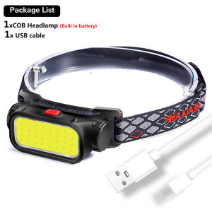 ไฟฉายแบบพกพาที่มีประสิทธิภาพสูงไฟหน้าแบบชาร์จด้วยยูเอสบีไฟหน้ารถมอเตอร์ไซค์แบบ LED ได้ในตัวกันน้ำใช้แบตเตอรี่ในตัวอุปกรณ์สำหรับตกปลาในตอนกลางคืนอุปกรณ์ตั้งแคมป์