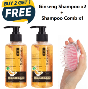 (BUY 2 FREE 1) Syampu Ginseng Hair fall shampoo-Shampoo rambut gugur Anti-Hair loss shampoo 300ml Syampu rambut gugurdan kelemumur Hair growth fast