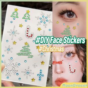 M.G.【Ready in Stock】 Christmas Facial Sticker New Year Cute Face Painting Makeup Stickers Christmas Tree Snowflake 1Pc