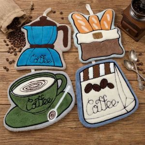 JESJELIU Coffee Bread Coffee Theme Hand Towel Soft Quick-Dry Toilet Handkerchief Creativity Thickened Bathroom Kerchief Kitchen Home