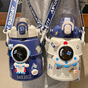 Cute Astronaut Children Insulation Cup 316 Stainless Steel Straw Thermos Water Bottle For School Boys Girl Outdoor Big Belly Cup2026