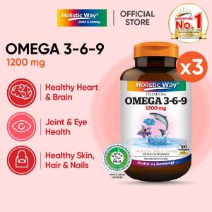 [Bundle of 3] Holistic Way Premium Fish Oil Omega 3-6-9 1200mg – Supports Heart Brain Eye Joint Cholesterol & Skin Health — Halal  (100 Softgels per bottle)