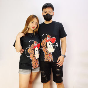 047 COD Kaos Wanita Lengan Pendek Mickey Hoodir Leopard Print