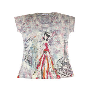 REHIN Womens top Summer new fashion unique print short-sleeved T-shirt cotton bottoming shirt S-3XL slim fit blouse