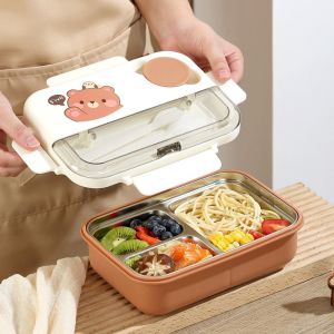 SWEET TIM Cute Cartoon Kids Lunch Box Portable Stainless Steel Breakfast Boxes Multifunctional 3 Compartment Lunch Container Kids
