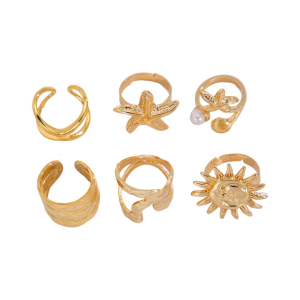 Creative Scallops Starfish Open Rings Set Convenient for Couples in Gold/Silver Color Adjustable for Men and Women
