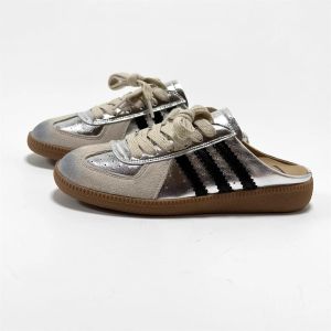 Baotou semi-slippers womens 2026 spring and summer style wear retro leather glossy platform soles without heels slip-on shoes