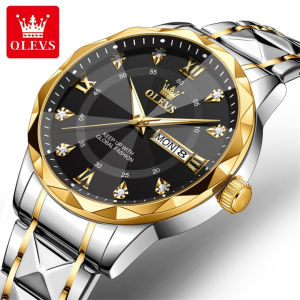 OLEVS 5609 Quartz Men Fashion Watch Gift Round-dial Stainless Steel Watchband Wristwatch Week Display Calendar